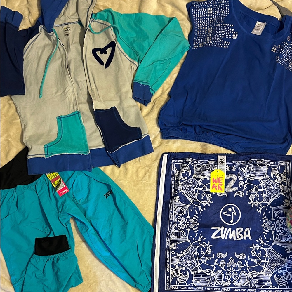 Zumba Fitness Blue Bandana Skirt Zip up and Cargos